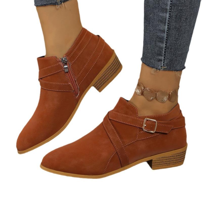 Roman Retro Short Boots Autumn and Winter New Large Size Thick Heel Round Head and Bare Boots