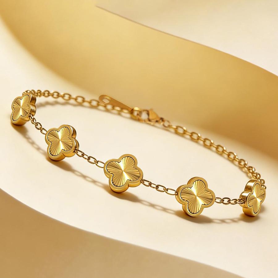 18K Gold Plated Colorfast Four-Leaf Clover Charm Bracelet for Women