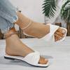 Fashion 2025 Summer New Fashion Open Toe Solid Color Simple Leather Surface Versatile R Large Slippers Square Heel Shoes Women