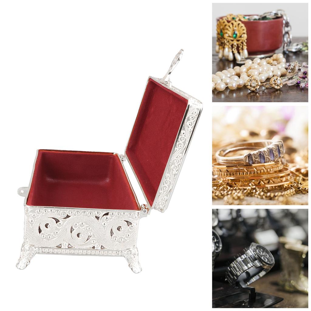 Vintage Metal Jewelry Box Soft Rust Rectangular Trinket Box for Girl Women Necklace Rrings Rings