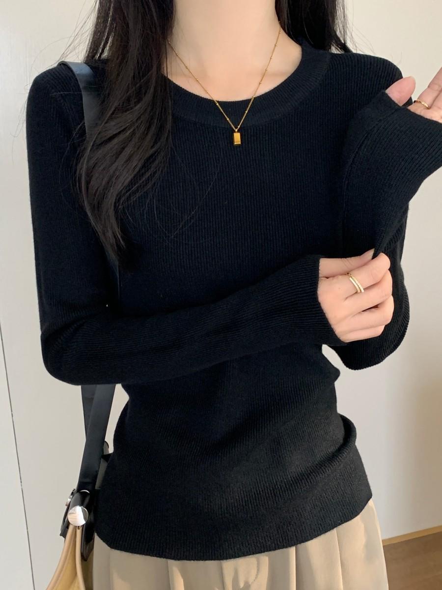 

Korean Chic Slim-Fit Knit Sweater Base Layer - Light Blue for Spring/Autumn 2025 XXL (Recommended 130-145 lbs)