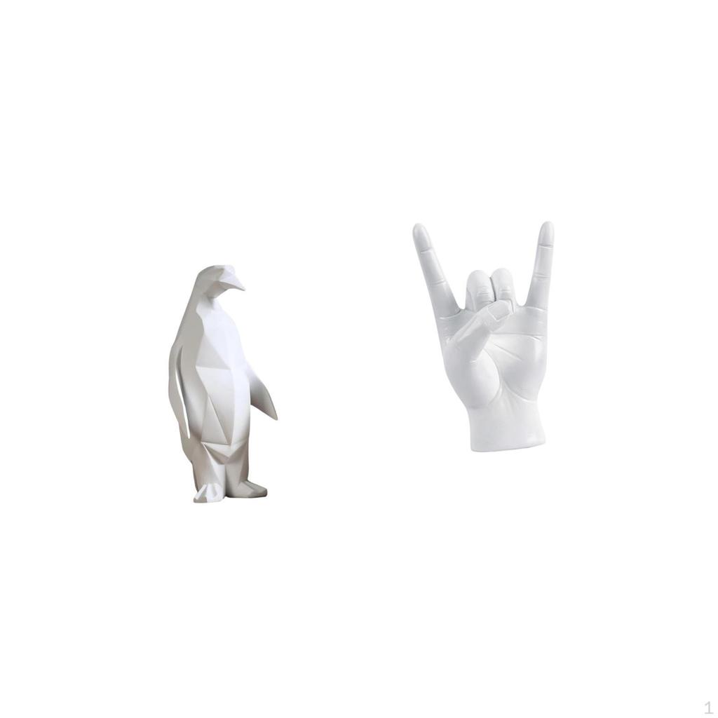 Penguin Hand Gesture Resin Animal Figurine Creative Sculpture Collectable Ornament for Housewarming