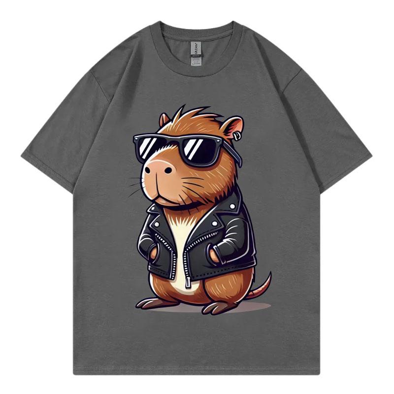 Fashion Cool Capybara Cute Animal Graphic T Shirts High Street Trend Short Sleeve T-shirt Men Women Casual Loose Cotton T-shirts