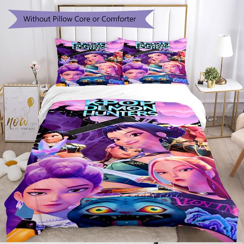 3pcs Duvet Cover Set (1*Duvet Cover + 2*Pillowcase, Without Core), KPop Demon Hunters Print Soft All‑Season Bedding Set, Home Bedroom Decor Gift