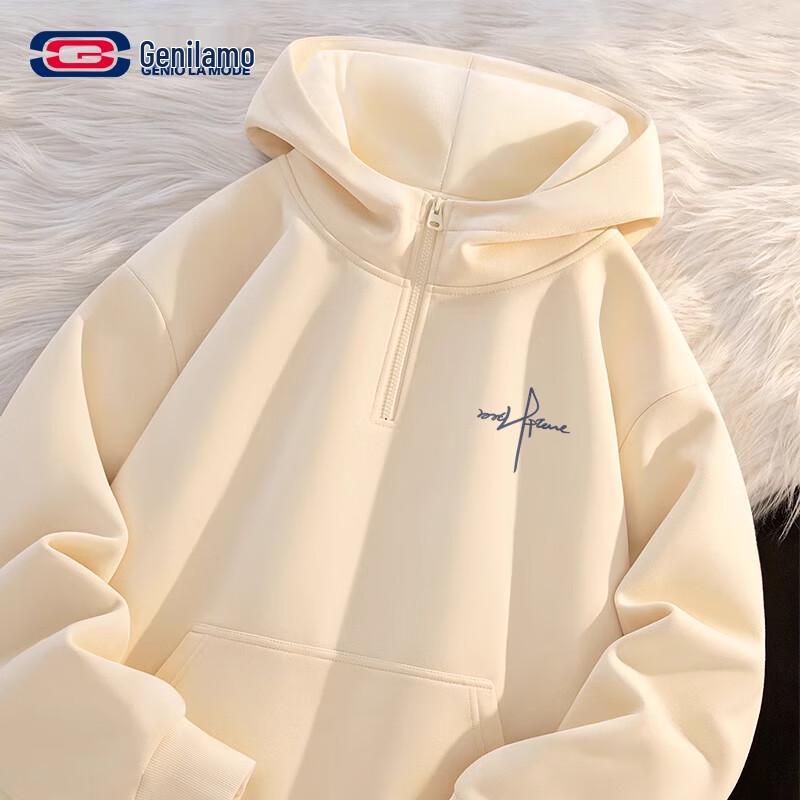 GENIOLAMODE Herren Fleecegefüttertes Kapuzensweatshirt mit halbem Reißverschluss