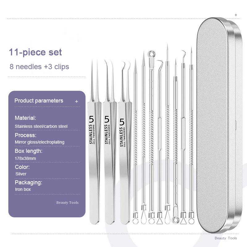 1/11Pcs Acne Pimples Blackhead Remover Blackhead Extractor Clip Ultra-fine Tweezers Acne Needle Facial Cleaner Skin FCZ01