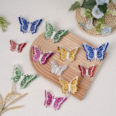 12 Pcs Colorful 3D Butterfly Wall Stickers Hollow Glitter Wings Butterfly-Shaped Wall Decor Fairy Patchwork Wall Decals