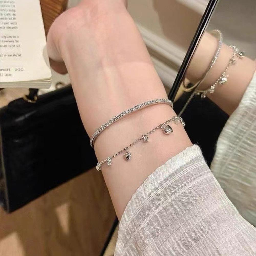 Minimalist Heart Pendant Bracelet Glod Silver Zircon Charm Bracelets Tassel Bracelet  Daily Wear