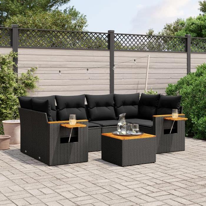 VidaXL Salon de Jardin avec Coussins 7 pcs, Canapés de Terrasse, Ensemble de Meubles de Patio, Mobilier d'Extérieur, Noir 3259038
