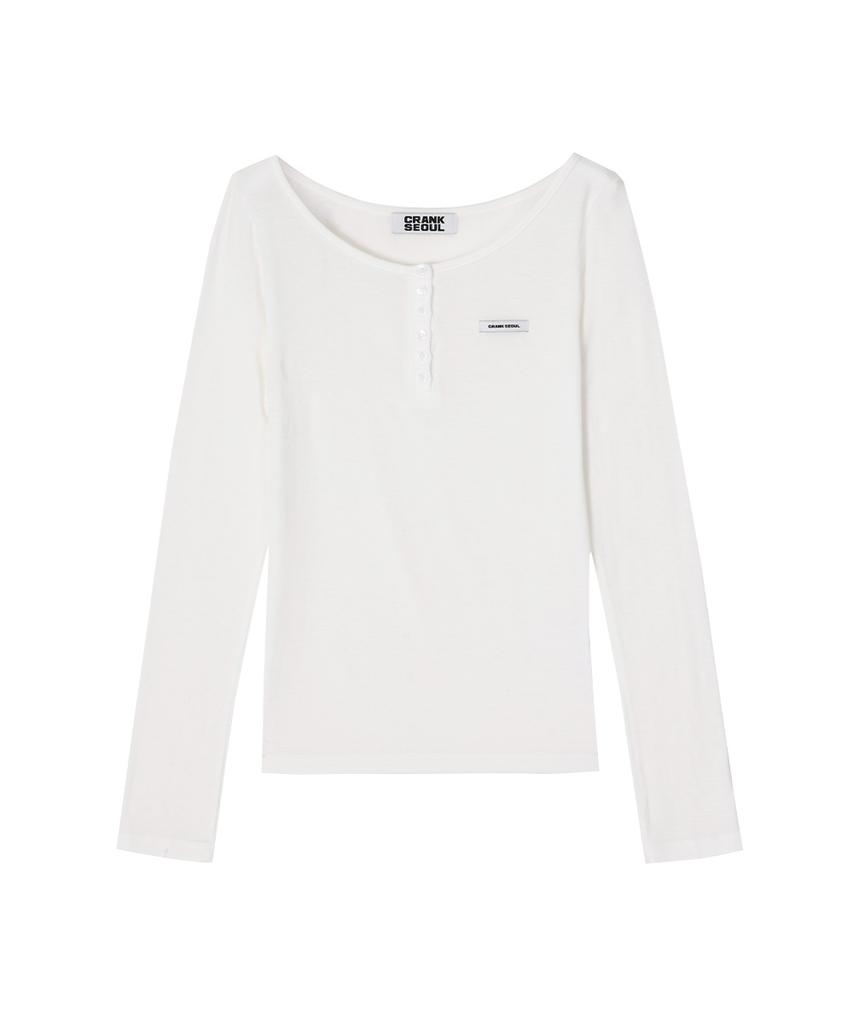 CRANK Basic Henley Neck Top_White