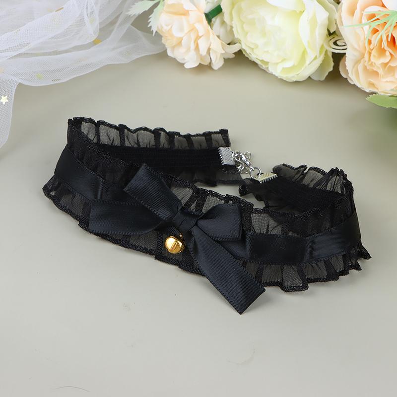Elegant Lace Bowkot Choker Necklace Gothic Collar Necklace with Bells Vintage Choker Short Chain Necklace Jewelry