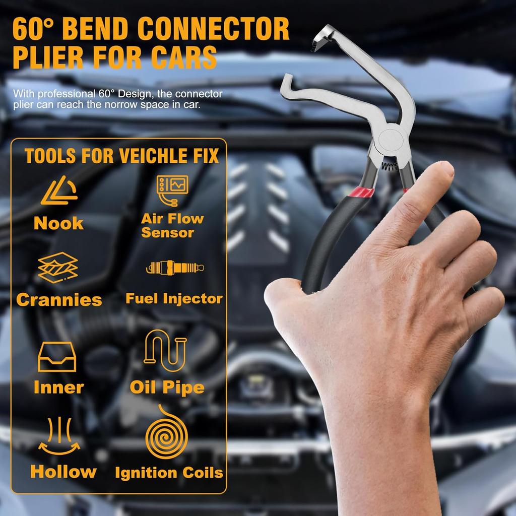 3Pcs Electrical Disconnect Pliers 37960/37980, Electrical Connector Pliers Sets(Straight & 60°Bend & 2 Head Separator), Push Tab Style Plugs for