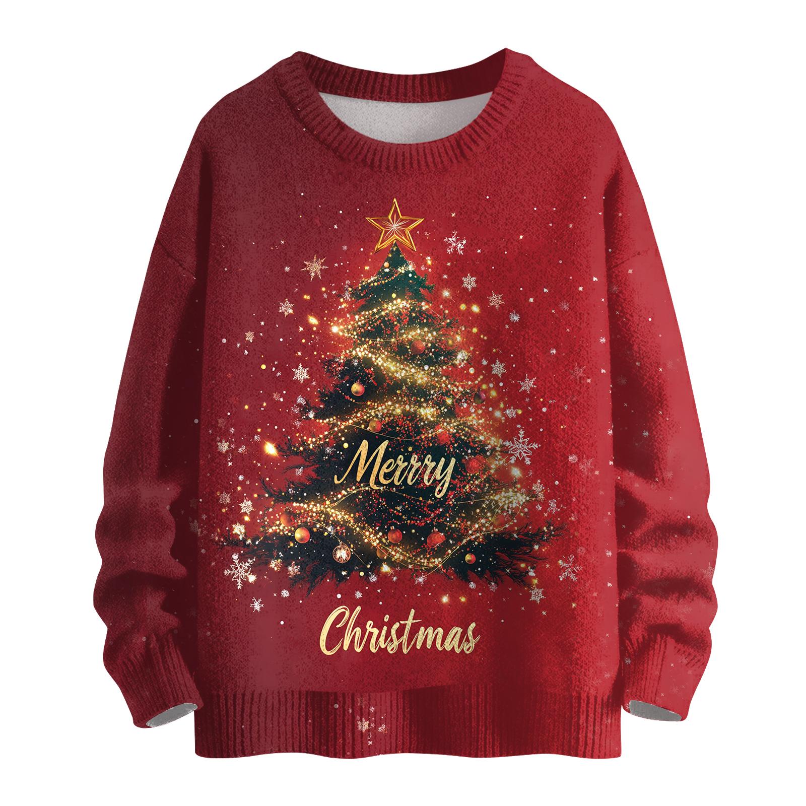 

Женский модный повседневный трикотажный свитер с длинным рукавом и рождественским принтом, круглый вырез M