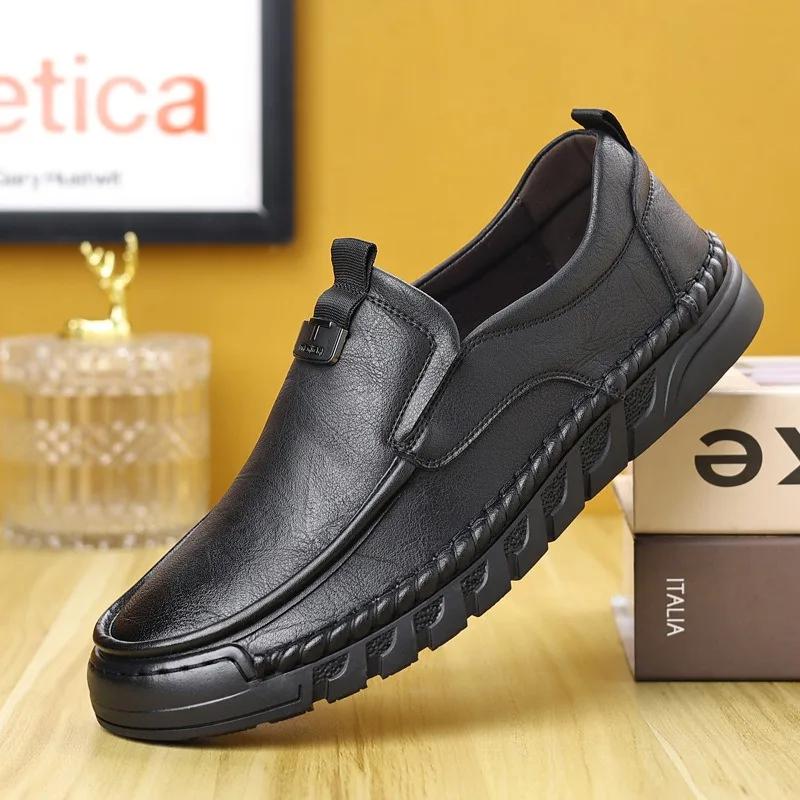 Fashion Spring Autumn Platform Leather Loafers Men Designer Soft-soled Casual Men's Shoes Fashion Lightweight Driving Shoes Male