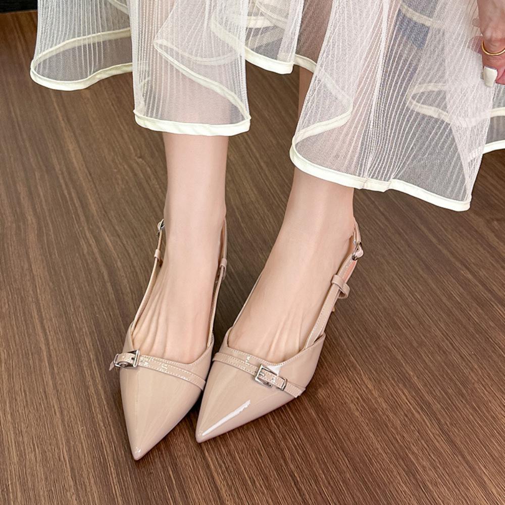Fashion Bare Colored High Heels French Toe Sandals Women's Summer Temperament Sexy Pointed High Heels Thin Heels Back Strap Pumps Women