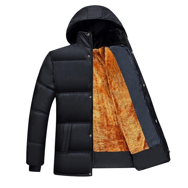 Autumn and Winter Men's Fleece Thickened Hooded Middle-aged Padded Jacket