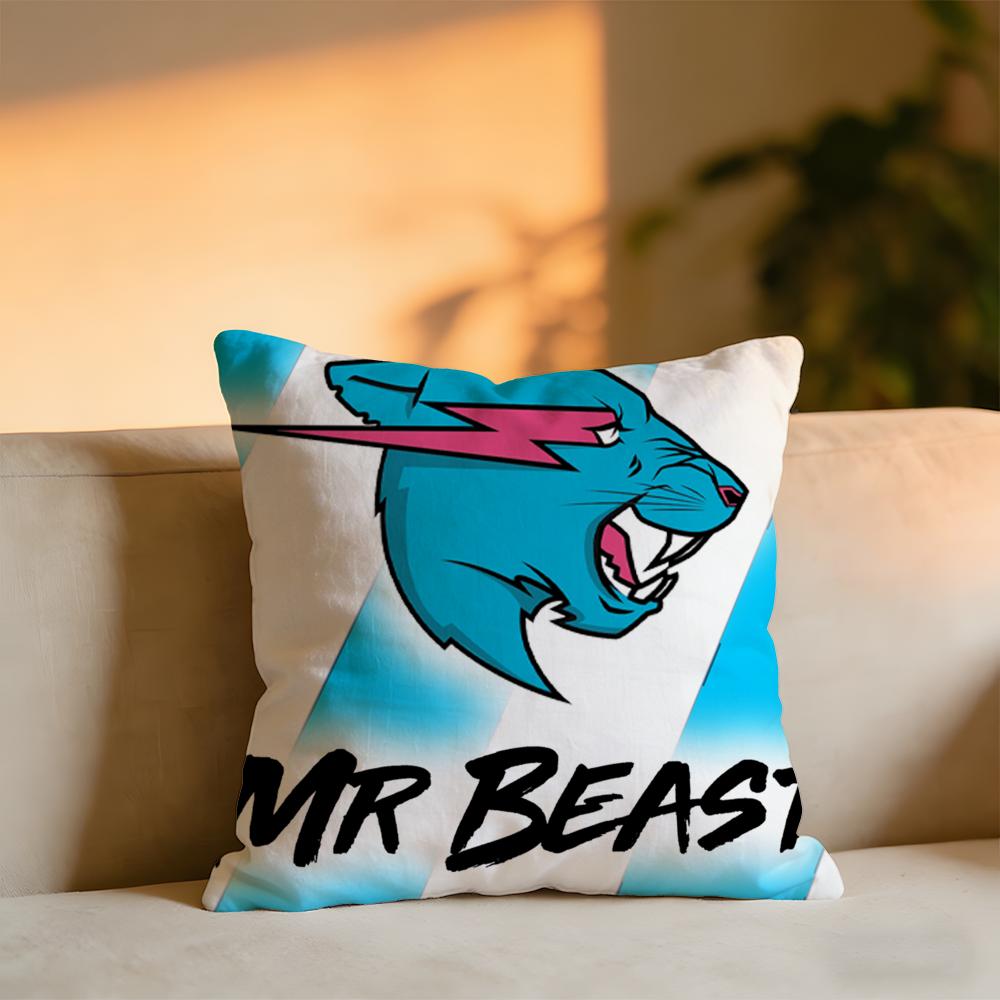 Game Blogger MrBeast Anime Cartoon Cushion Cover Cozy Velvet Throw PillowSoft Warm Cushion For Sofa Bed