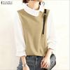 ZANZEA Women Casual Doll Collar 3/4 Sleeve Loose Patchwork Blouse