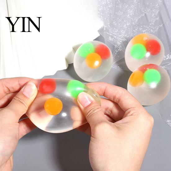 Portable Stress Relief Toy 3Pcs Clear Ball for Anxiety Relief, Squeeze with Soft Sensory Colorful Beads Inside, Reduction Transparent Fidget Gadget