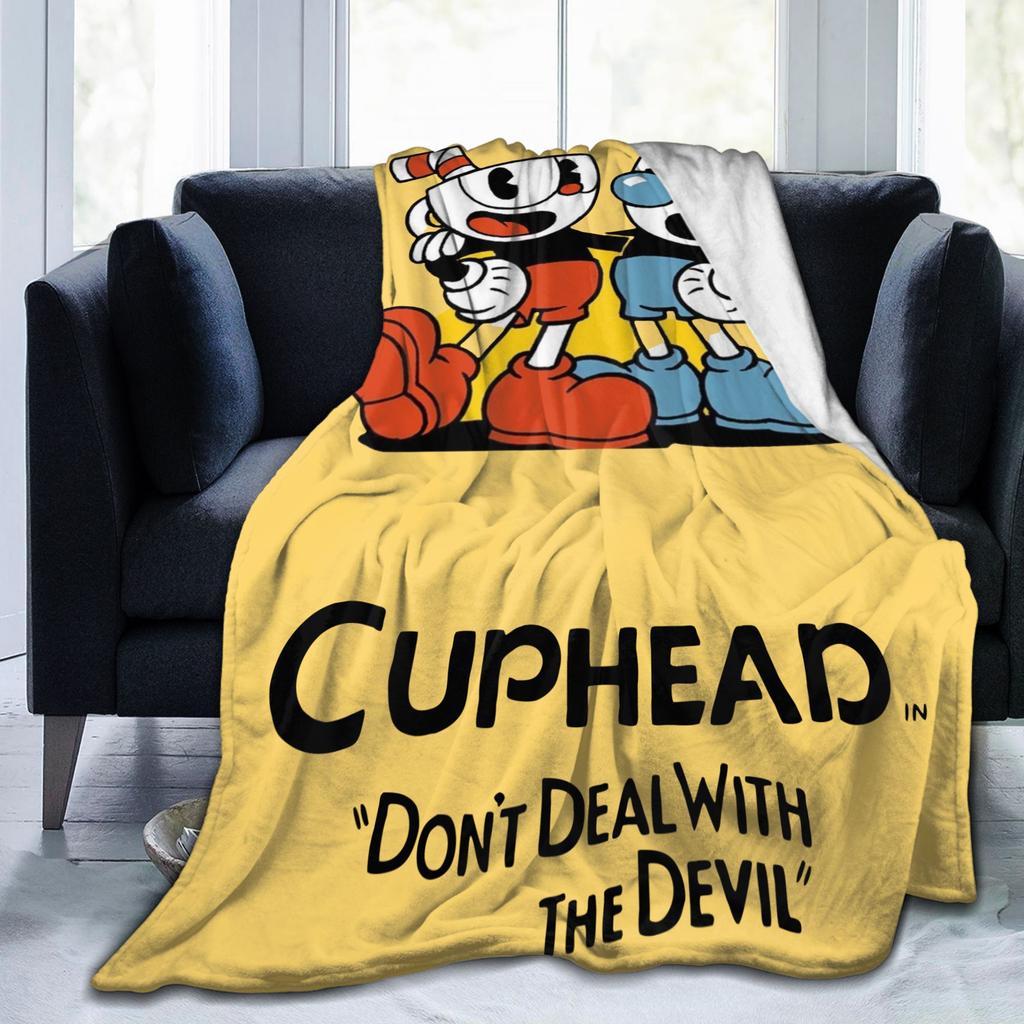 CUPHEAD Devil Blankets Coral Fleece Plush Winter Mugman Breathable Lightweight Thin Throw Blankets for Home Car Plush Thin Quilt