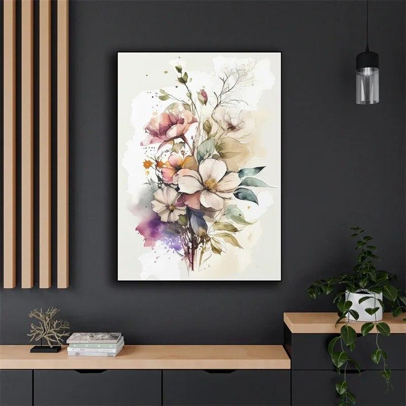 Arta florilor postere acuarela estetica flori colorate pictura pe panza imprimare pentru arta de perete decorare pentru casa decor camera de bucatarie