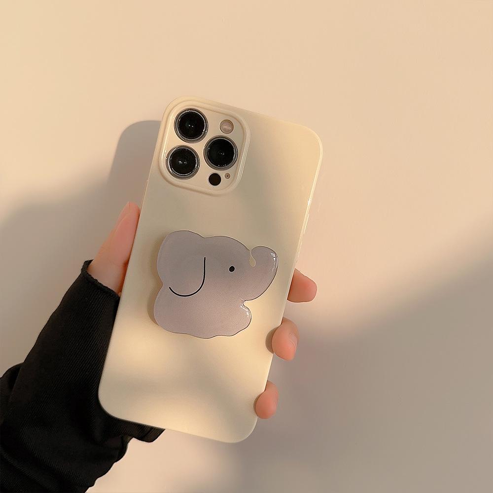 Creamy Yellow Elephant Stand iPhone 17 Phone Case Apple 15 Pro Max Korean Style 12 Silicone Soft 16 Compatible 14