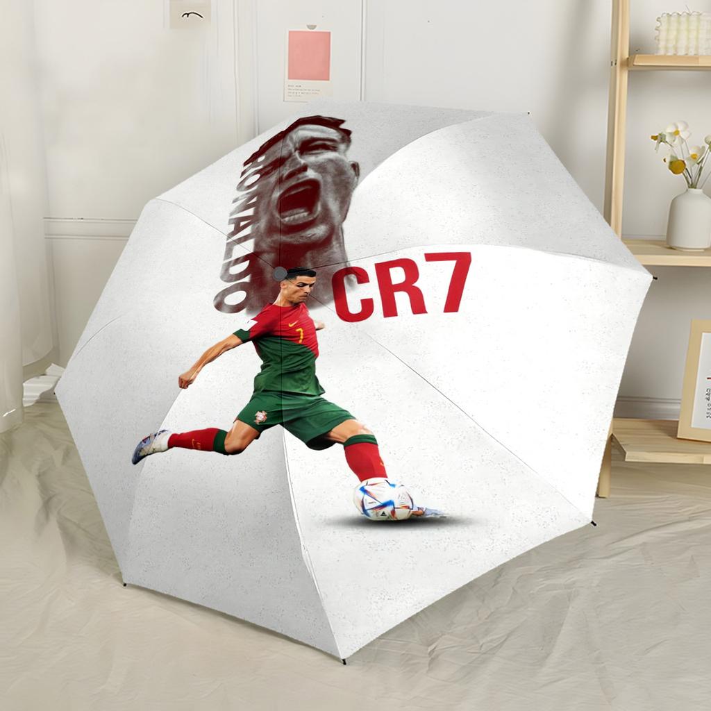 Ronaldo's Dynamic Leap Outdoor Automatic Umbrella Folding Umbrella with 8 Ribs Compact Design All-Season Travel Vibrant Pattern Umbrella