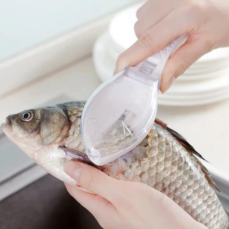 1pc 2-in-1 Simulation Fish Scale Scraper Fish Scale Removal Storage Dirt Box Fish Scale Removal Scraper Box белый