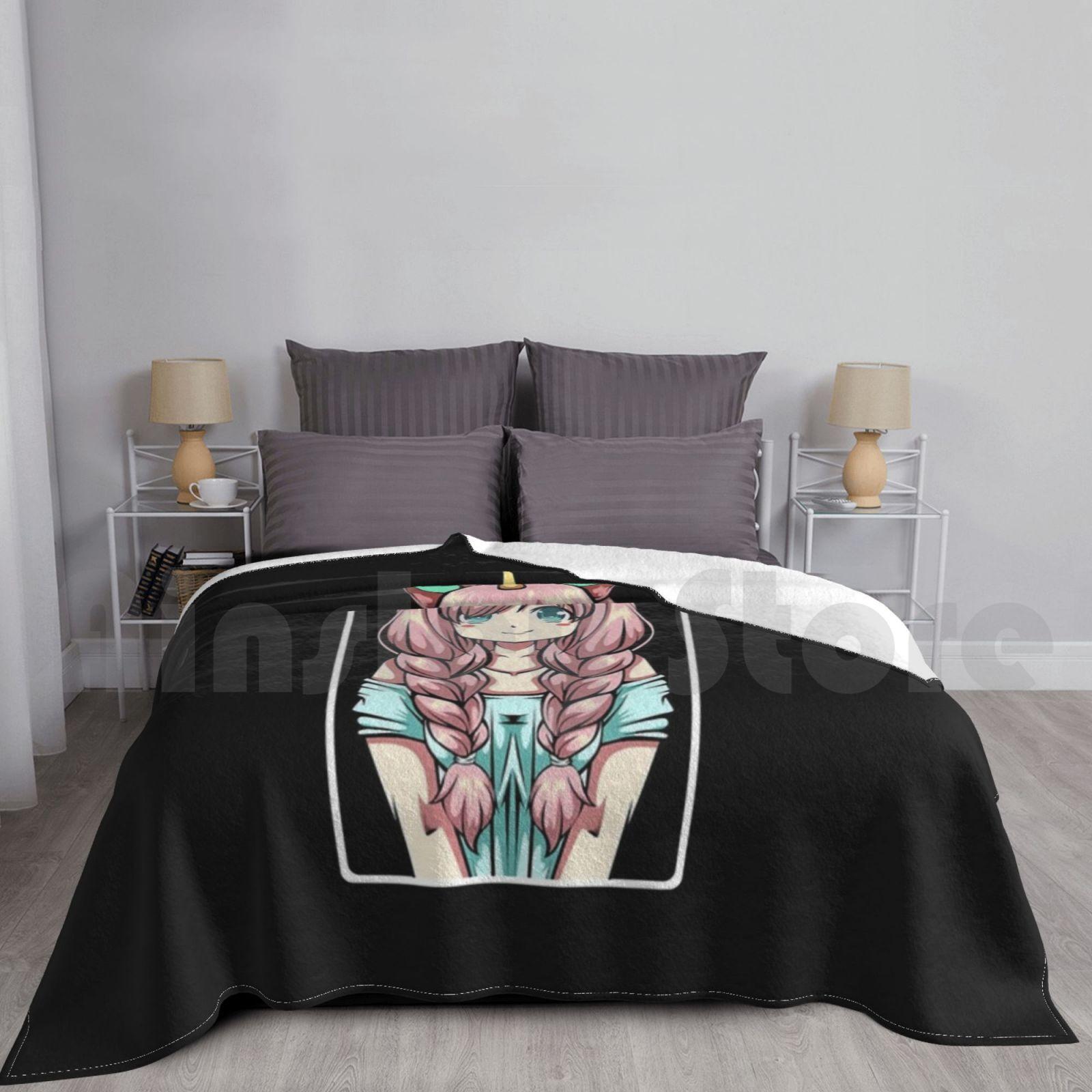 Japanese Anime Girl Unicorn , Pastel Goth Punk Kawaii Blanket For Sofa Bed Travel Anime Manga Unicorn Anime Girl Size: 75*100cm, Weight: 230 GSM