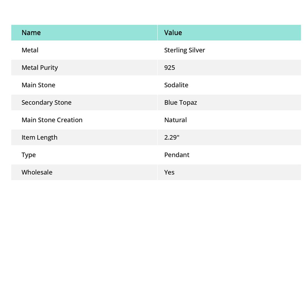 Sodalite, Blue Topaz Handmade 925 Sterling Silver Pendant 2.29" Q5d13