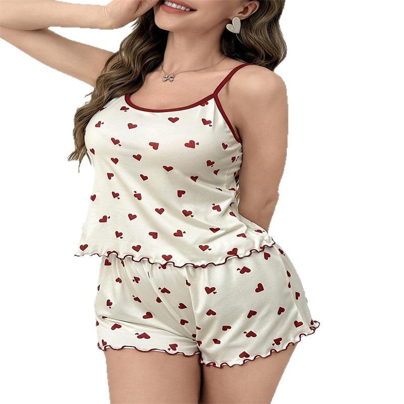 European & American Printed Camisole and Shorts Pajama Set - Women's Sexy Home Wear