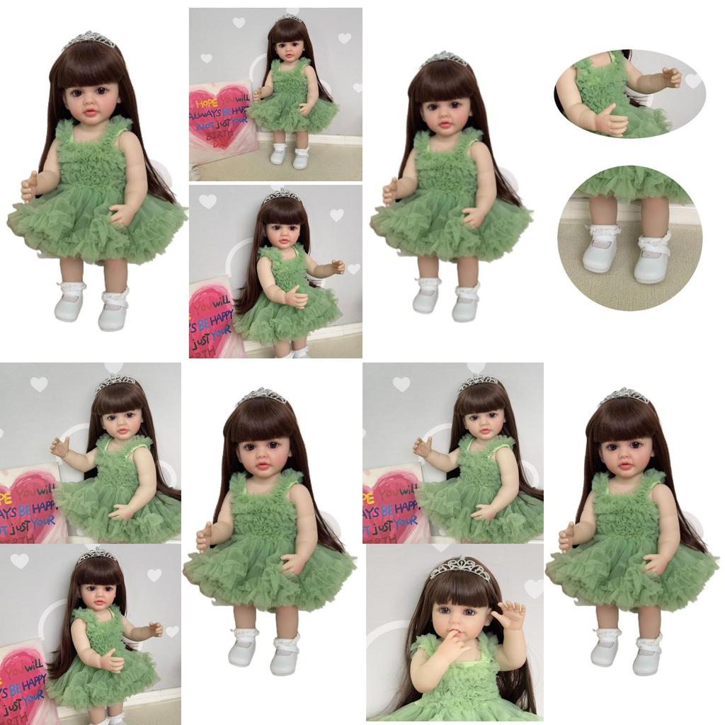 Npk 55cm Lebensechte Reborn-Puppe Betty Mit Braunen Haaren Und Cowboy-Overalls