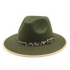 British Hemming Woolen Top Hat Casual Big Brim Men'S Retro Felt Hat Leopard Print Jazz Hat