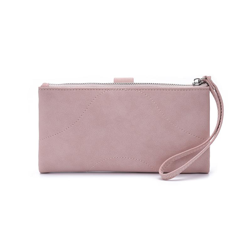 New women's long wallet, two fold, simple buckle solid color multi card handheld phone bag, zipper portable