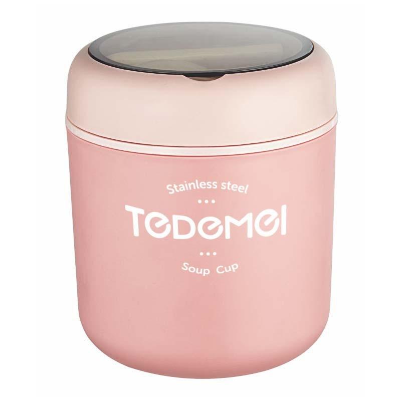 

530 мл Суповая кружка из нержавеющей стали Термо-ланчбокс Контейнер для еды с ложкой для школьников розовый