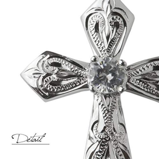 BYTHESEA Hawaiian Jewelry July Synthetic Free Silver Length 45cm Necklace, Birthstone, Ruby, Engraving, 925, Cross, Crucifix, Men's, Women's, Chain,