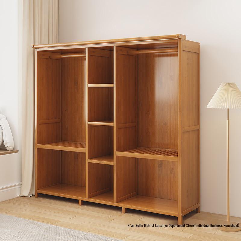 Floor-Standing Wardrobe with Curtain for Bedroom Storage, Easy Assembly, Space-Saving Design.