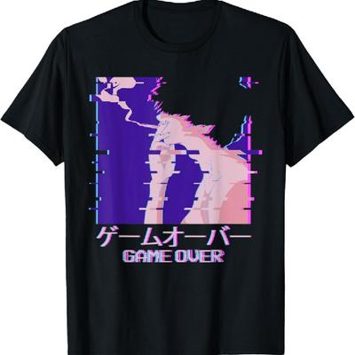 Japanese Vaporwave Smoking Sad Anime Boy Game Over Aesthetic T-Shirt