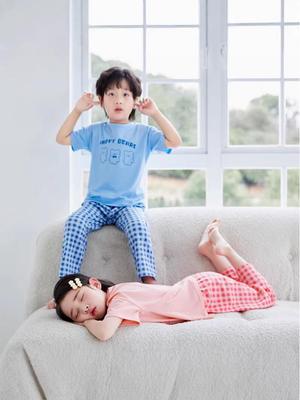 Ensemble de Pyjama d'Été en Coton pour Enfants: Manches Courtes et Pantalon Long, Qualité Classe A