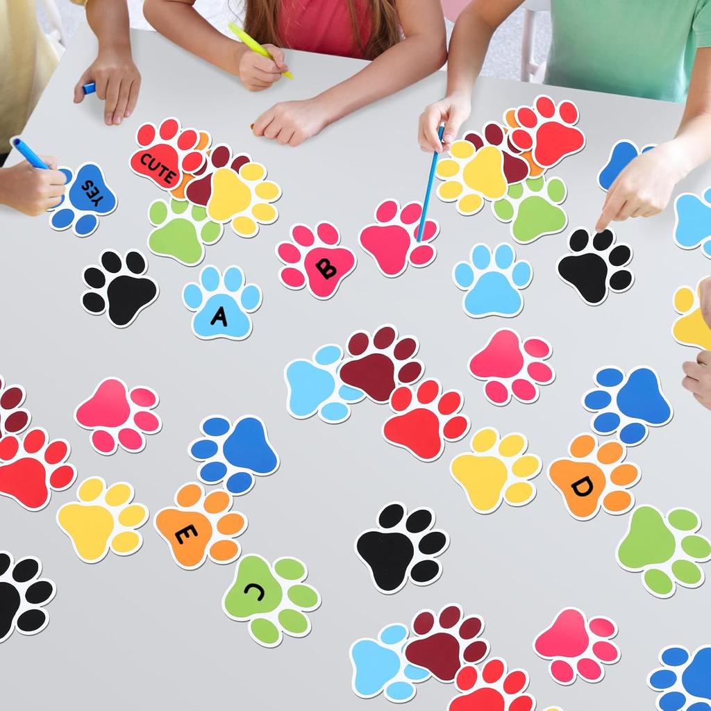 Geyee 108 Pcs Paw Prints Cutouts Paw Bulletin Board Decorations 3.5'' Mini Colorful Paper Cutouts for Educational Craft Wall Decor Party Favor