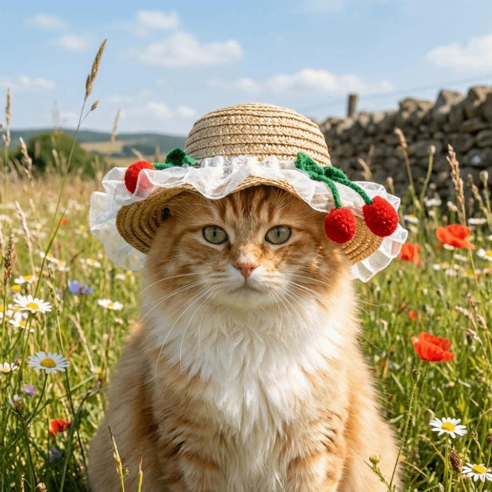 Adjustable Pet Sun Hat Lace Decor Dog Sun Protection Cap Fashion Cat Sunshade Hat Walking Hiking