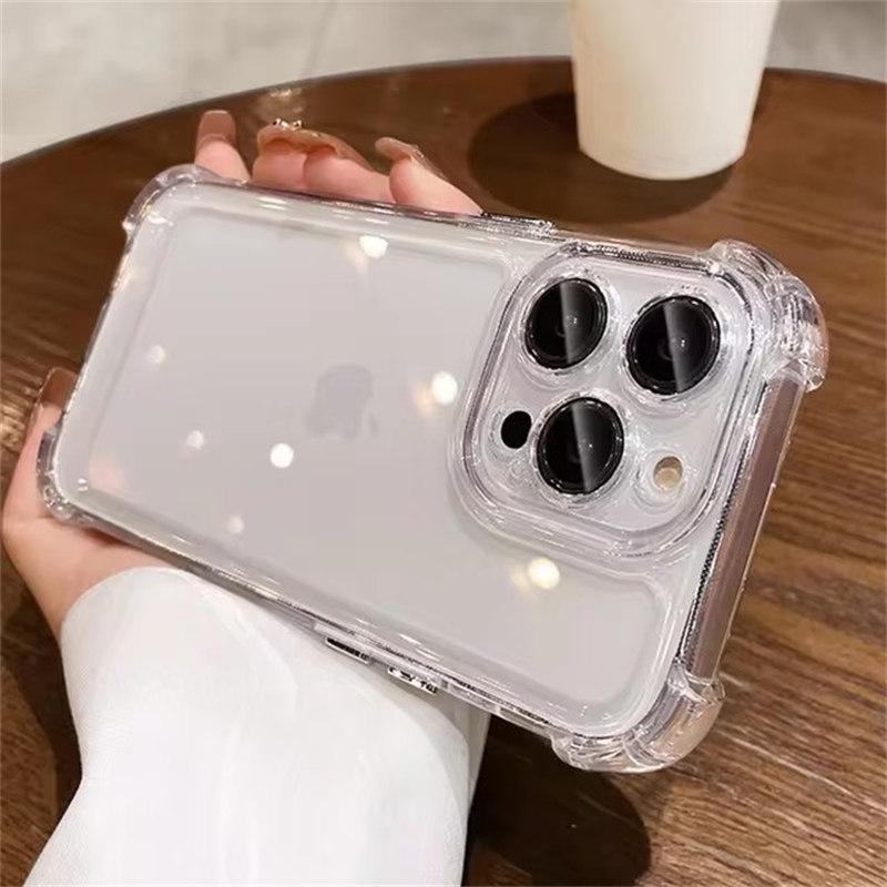 Luxury Plating Airbag Soft Silicone Case for iPhone 16 Pro Max 11 12 13 14 15 Pro Xs Max X Xr 16 Plus Glass Lens Protector Cover