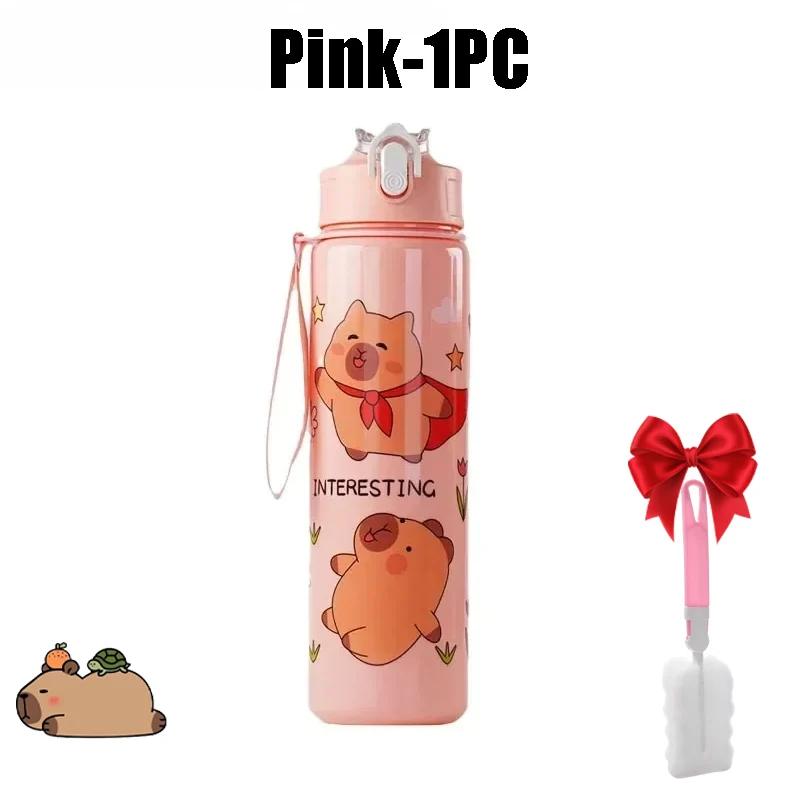 

750ML Capybara Straw Cup Cute Kids Water Bottle With Handle Cartoon Design High Aesthetic Student Portable Drinkware For School