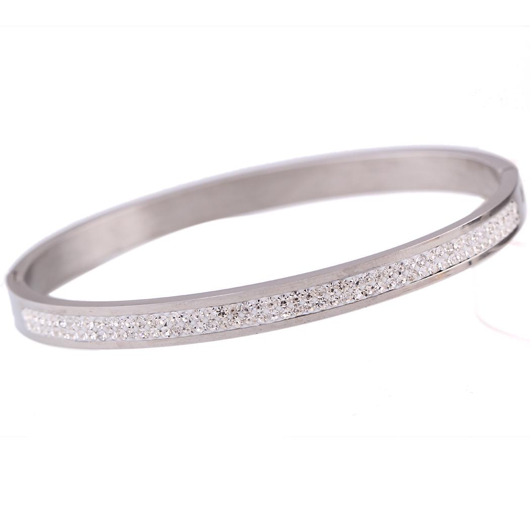 European-American Style Stainless Steel Rhinestone Bracelet, 6MM Titanium Bangle for Women