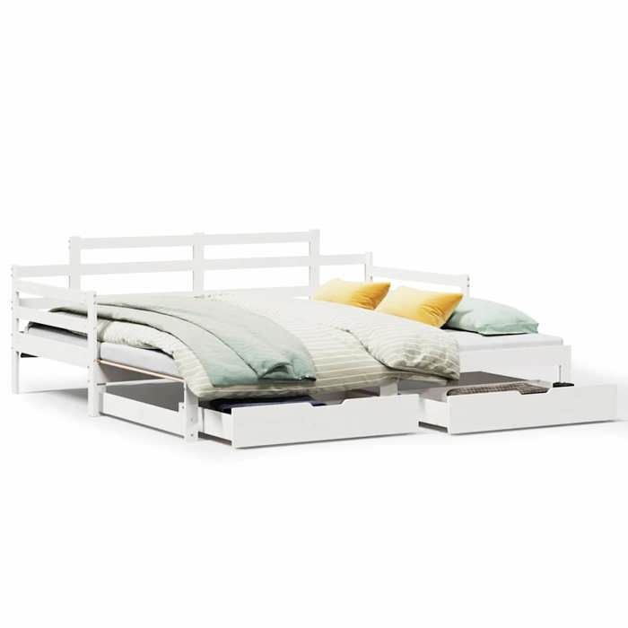 VidaXL Daybed and Trundle Bed and Drawers 90x200 Cm Solid Pine Wood, Sofa Bed, Guest Bed, Wooden Daybed, Bed 3302238