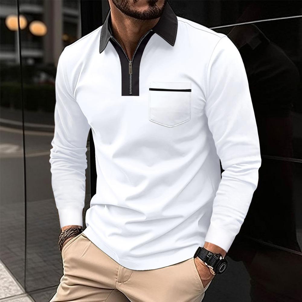 Men's Slim Fit Pocket Long Sleeved T-shirt Polo Shirt