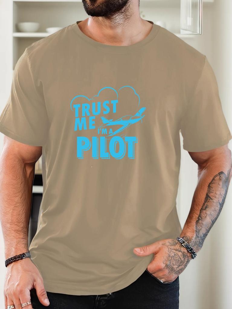 T-Shirt Print 100% Cotton Pilot Slogan Pattern Summer Round Neck Breathable Men's Short Sleeves Loose Cotton Tee Daily Top