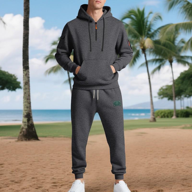 Herren Winter Warm Fleecegefüttert Lässig Arbeitskleidung Set Kapuzenpullover Hose Sportlich Streetwear