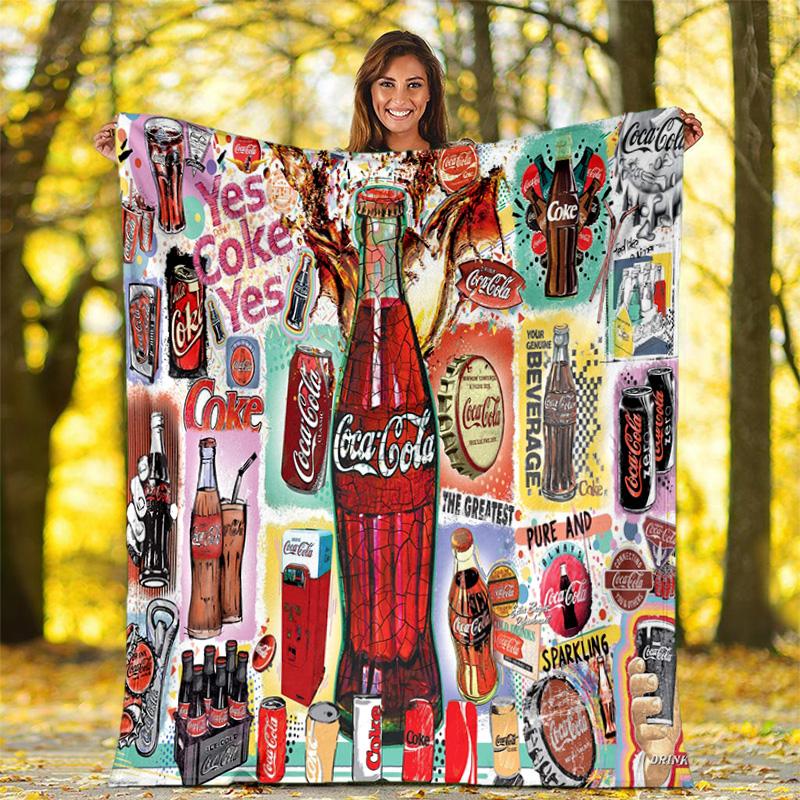 Christmas Gift Halloween Themed Cola Beverage Coca Cola Blanket Soft Home Furnishing Nap Decoration Four Seasons Warm Sherpa Blanket U7