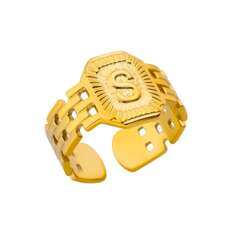 Titanium Steel Simple and Fashionable English Letter Ring Versatile Gold Chain Opening Adjustable Ring Women